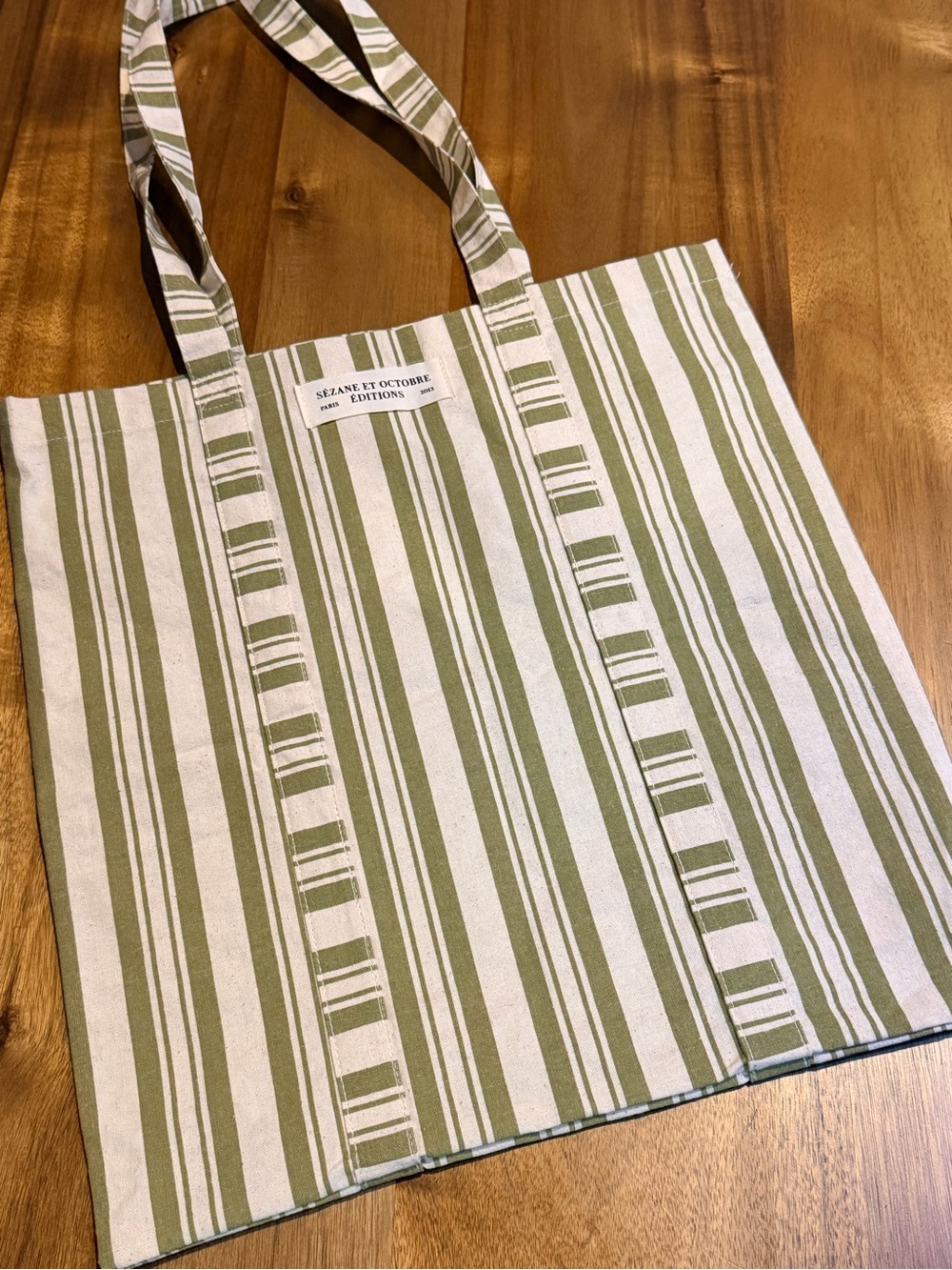 Sézane Green Cotton Canvas Striped Tote Bag Sêzane Et October Éditions